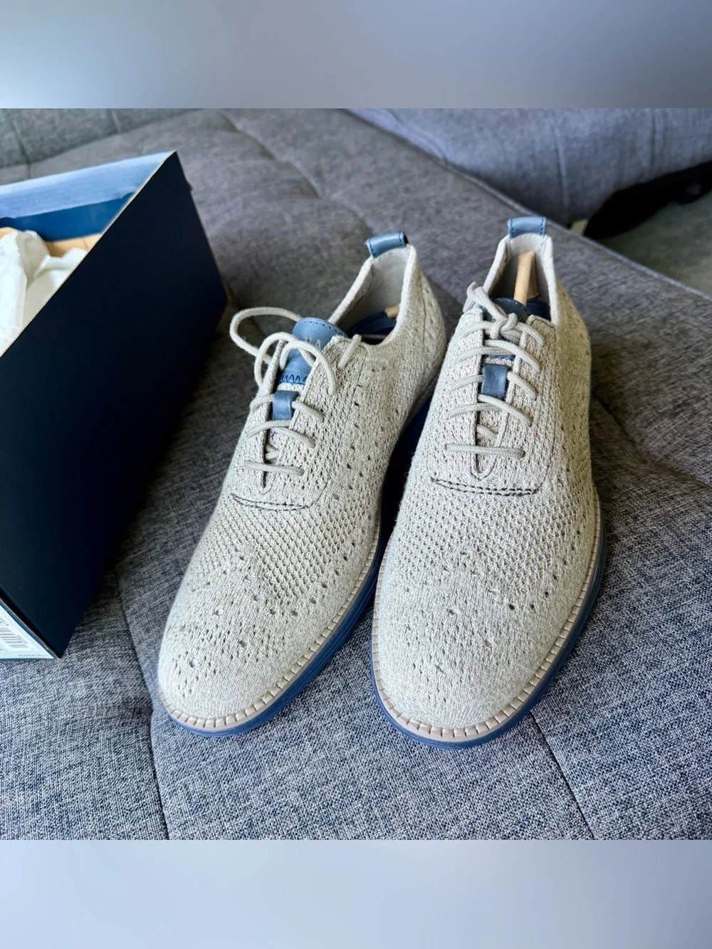 New Cole Haan Men’s OriginalGrand Knit Wingtip Oxford Gray Shoes 7.5 M C31069